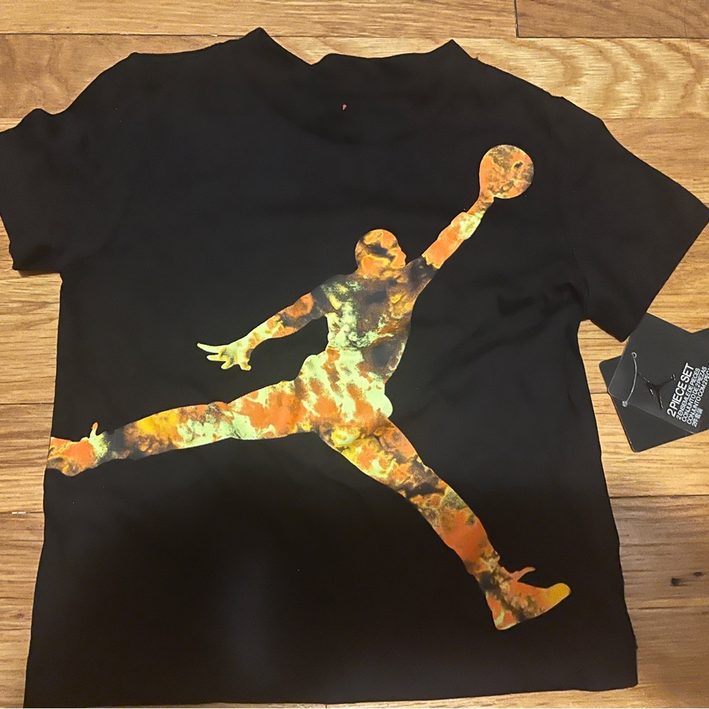 Orange and Black Jordan Matching Set (T-shirt and Shorts)